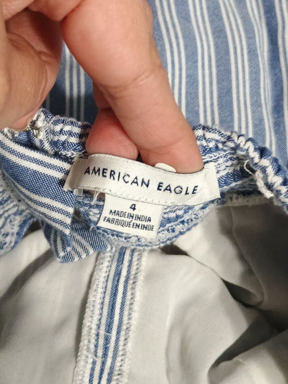 American Eagle Size 4 Blue White Striped Strapless Wide-Leg Jumpsuit - Picture 4 of 11